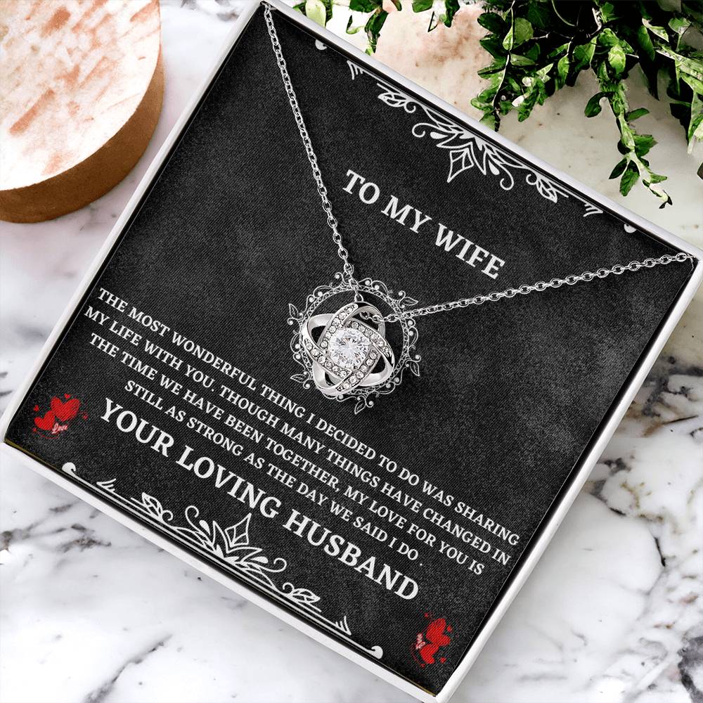 Wife Necklace Gift from Husband – Love Knot Pendant with Heartfelt Message Card