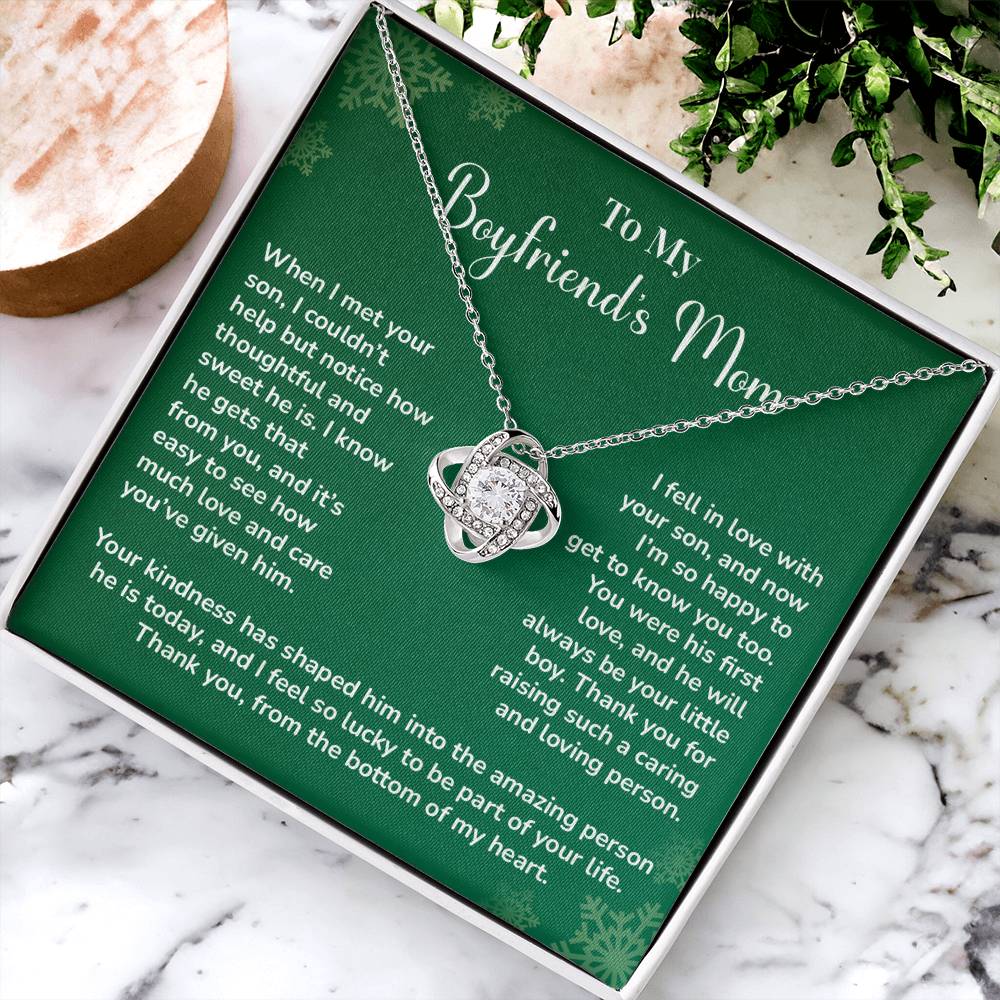 Boyfriend's Mom Love Knot Necklace Gift Gift For Boyfriend's Mom Thoughtful Gift From Girlfriend Emotional Gift For Boyfriend's Mom Sentimental Jewelry For Her Special Thank You Present Emotional Message Necklace