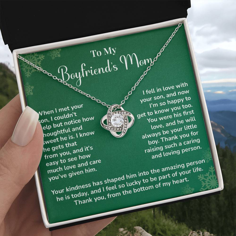 Boyfriend's Mom Love Knot Necklace Gift Gift For Boyfriend's Mom Thoughtful Gift From Girlfriend Emotional Gift For Boyfriend's Mom Sentimental Jewelry For Her Special Thank You Present Emotional Message Necklace
