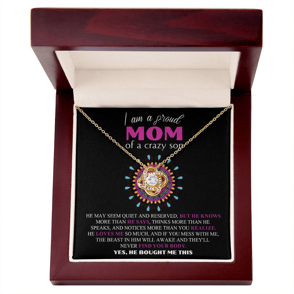 Crazy Son Funny Necklace Gift for Mom with Bold Message Card