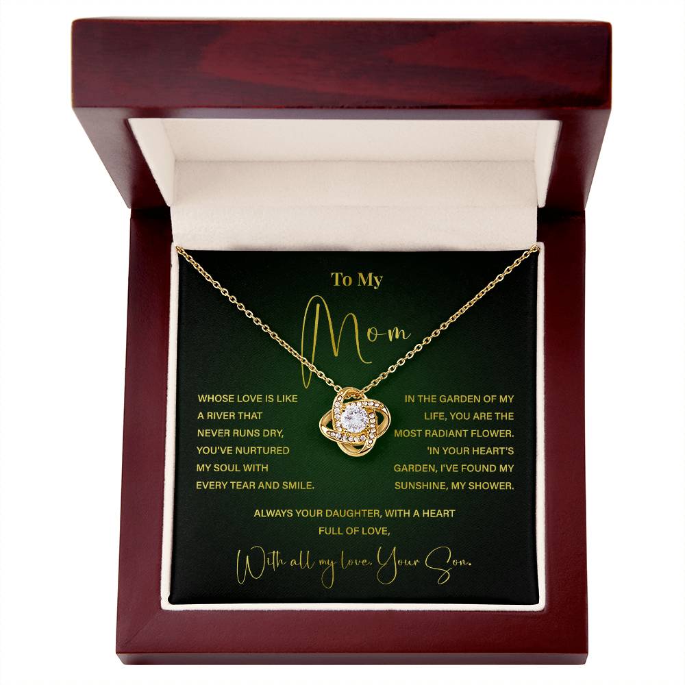 Mom Necklace from Son – Poetic Message Gift with Elegant Green Card