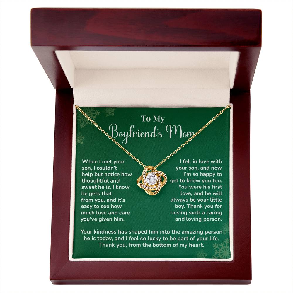 Boyfriend's Mom Love Knot Necklace Gift Gift For Boyfriend's Mom Thoughtful Gift From Girlfriend Emotional Gift For Boyfriend's Mom Sentimental Jewelry For Her Special Thank You Present Emotional Message Necklace