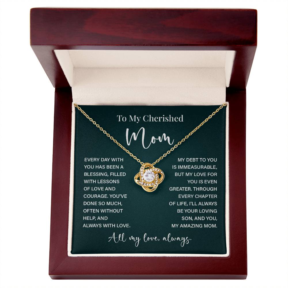 To My Cherished Mom Necklace – Gift from Loving Son with Message Card