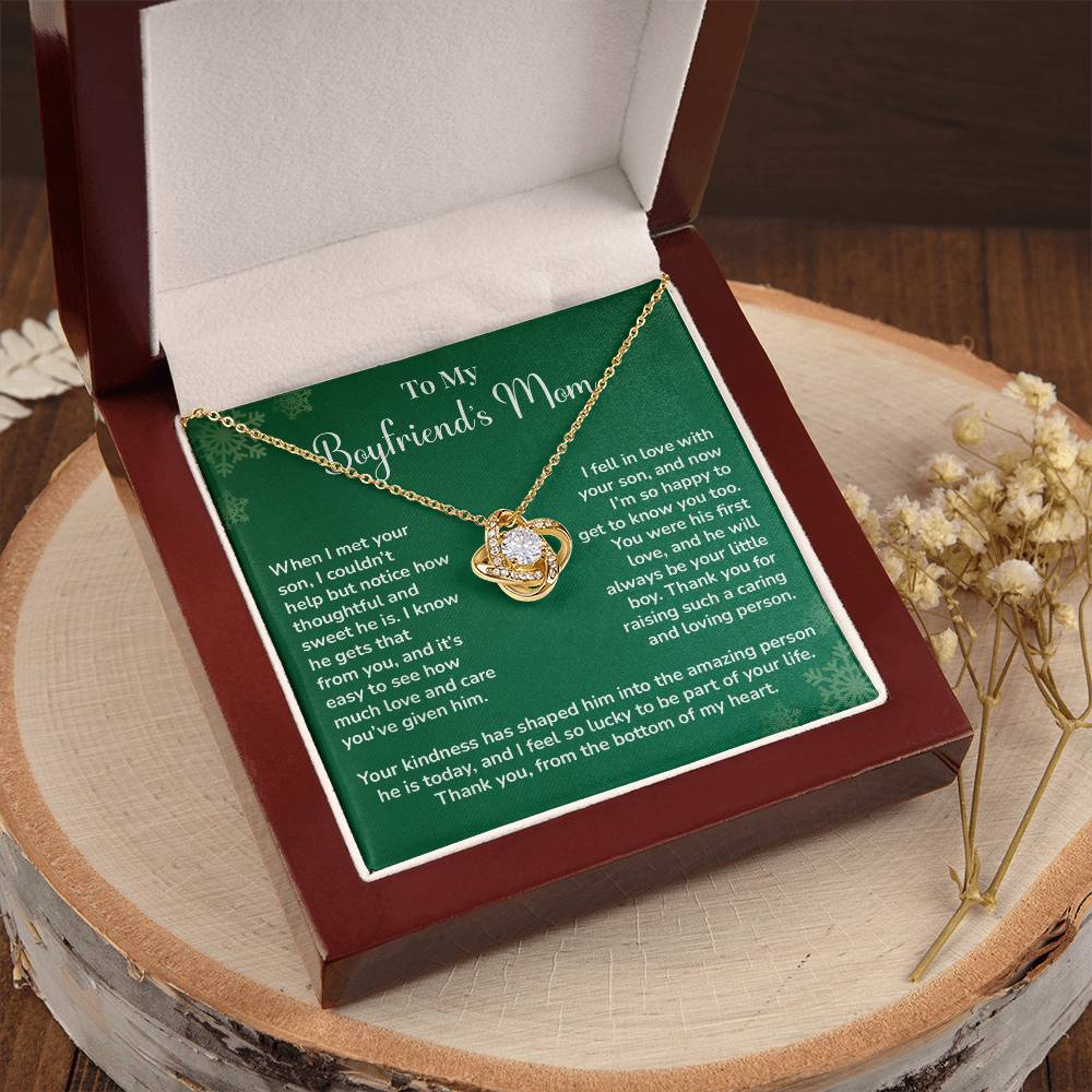 Boyfriend's Mom Love Knot Necklace Gift Gift For Boyfriend's Mom Thoughtful Gift From Girlfriend Emotional Gift For Boyfriend's Mom Sentimental Jewelry For Her Special Thank You Present Emotional Message Necklace