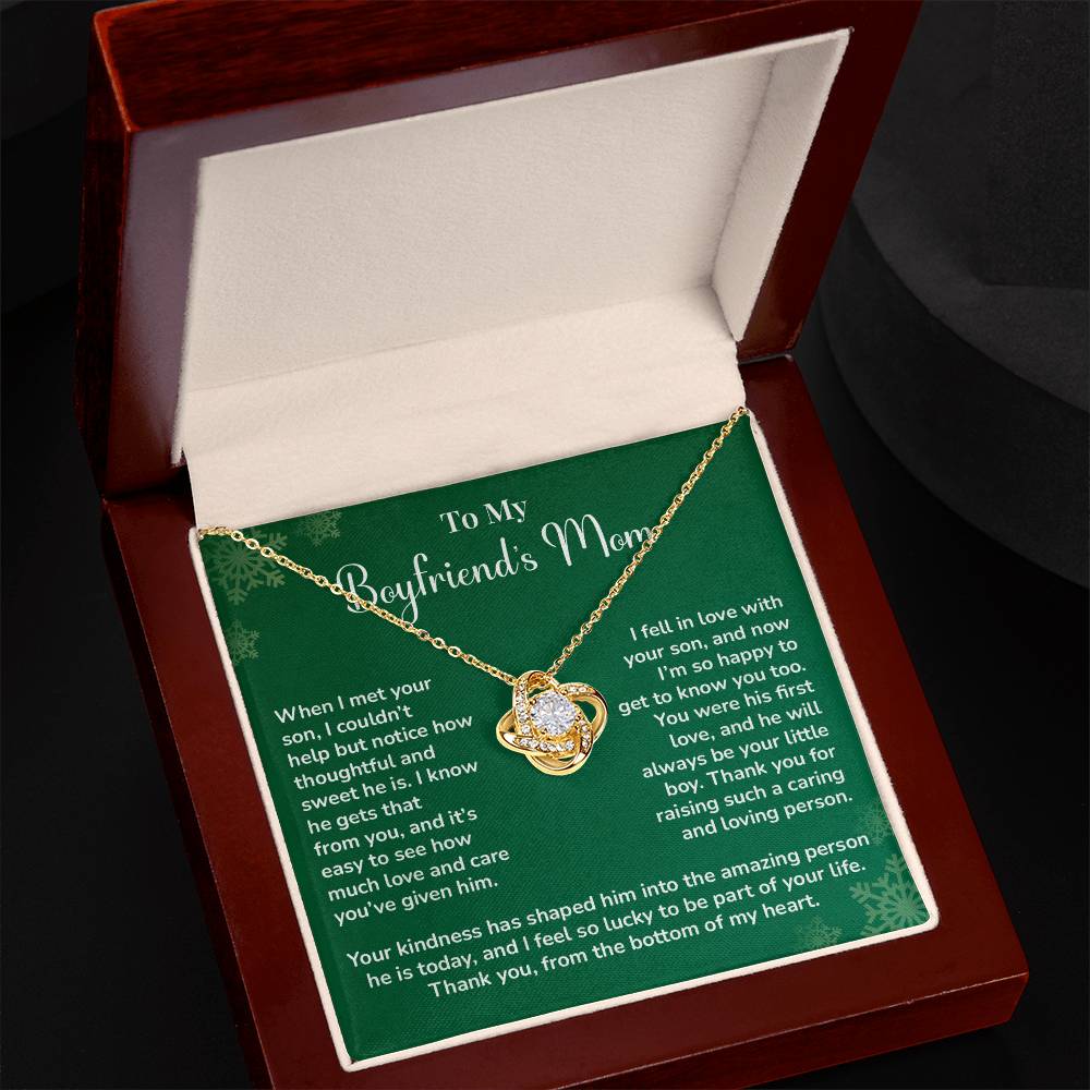 Boyfriend's Mom Love Knot Necklace Gift Gift For Boyfriend's Mom Thoughtful Gift From Girlfriend Emotional Gift For Boyfriend's Mom Sentimental Jewelry For Her Special Thank You Present Emotional Message Necklace