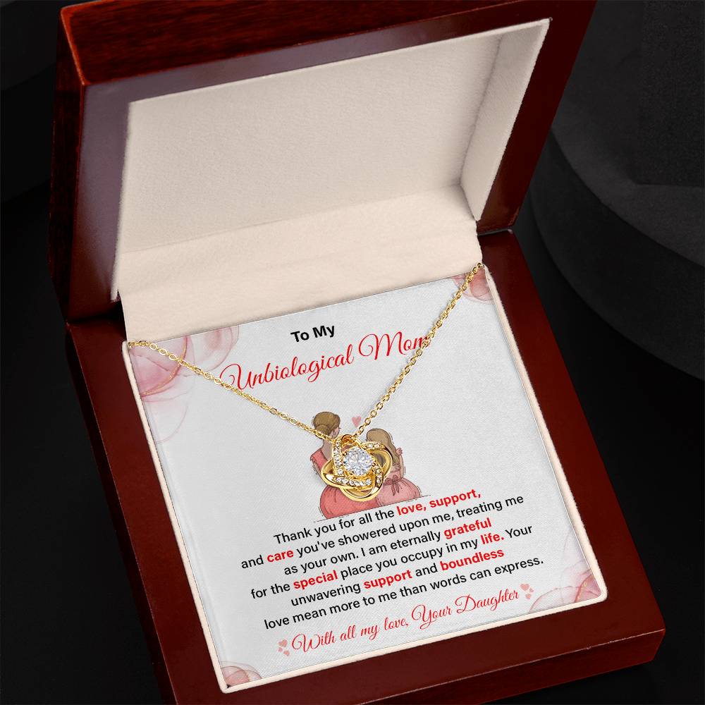 To My Unbiological Mom, Best Love And Gratitude Necklace For Unbiological Mom Love And Support Necklace Best Mother's Day Gift Message Necklace For Appreciation And Love Thank You For Love And Care Necklace