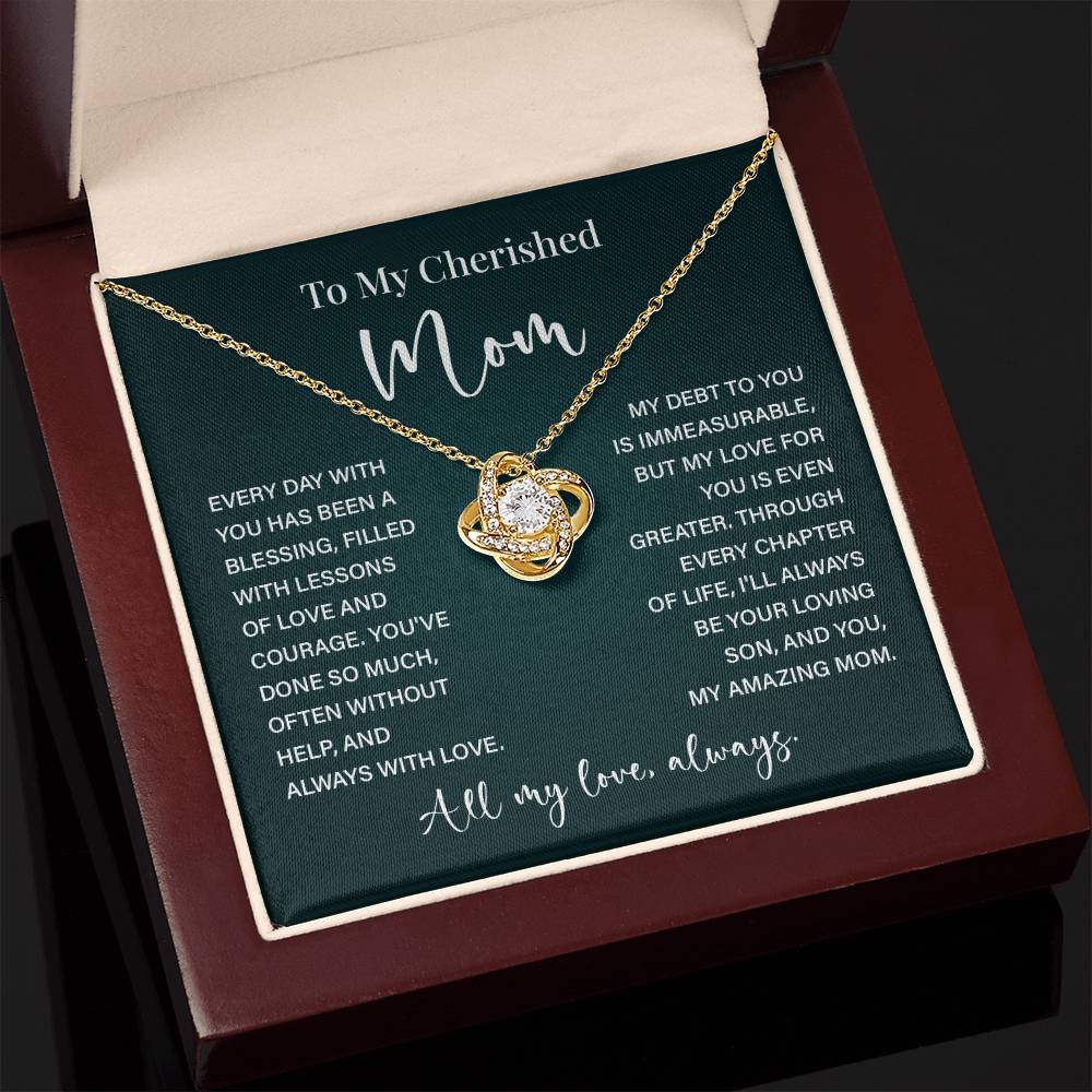 To My Cherished Mom Necklace – Gift from Loving Son with Message Card