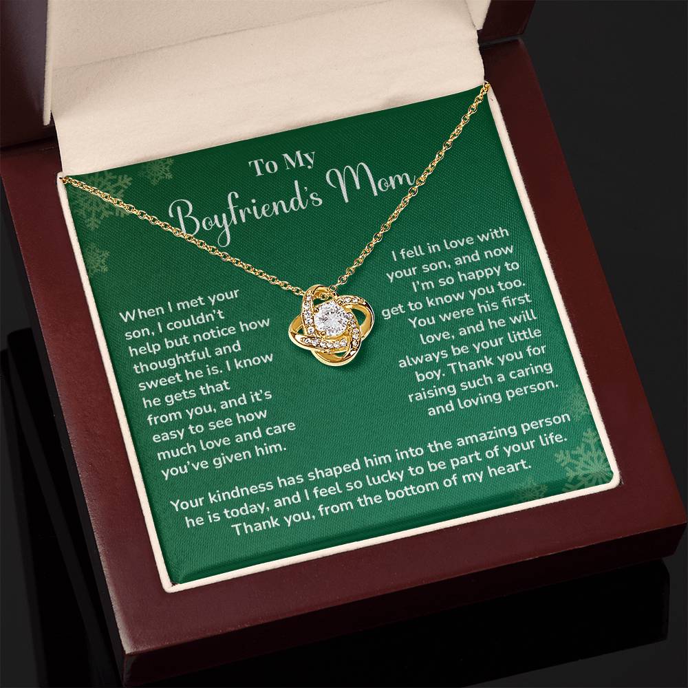 Boyfriend's Mom Love Knot Necklace Gift Gift For Boyfriend's Mom Thoughtful Gift From Girlfriend Emotional Gift For Boyfriend's Mom Sentimental Jewelry For Her Special Thank You Present Emotional Message Necklace