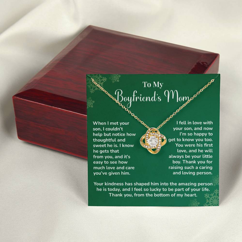 Boyfriend's Mom Love Knot Necklace Gift Gift For Boyfriend's Mom Thoughtful Gift From Girlfriend Emotional Gift For Boyfriend's Mom Sentimental Jewelry For Her Special Thank You Present Emotional Message Necklace