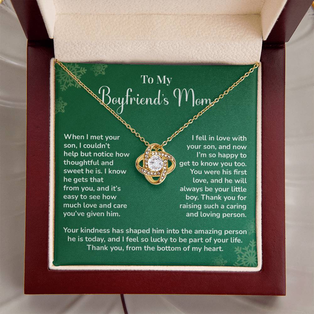 Boyfriend's Mom Love Knot Necklace Gift Gift For Boyfriend's Mom Thoughtful Gift From Girlfriend Emotional Gift For Boyfriend's Mom Sentimental Jewelry For Her Special Thank You Present Emotional Message Necklace