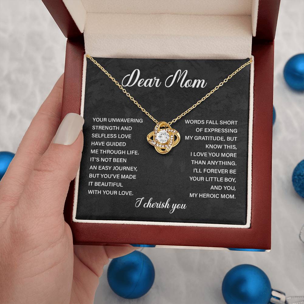 Dear Mom Necklace – From Son to Heroic Mother with Sentimental Card Gift