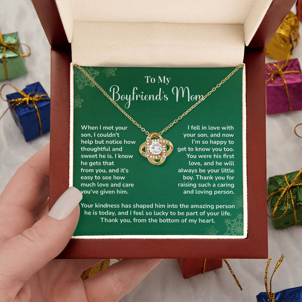 Boyfriend's Mom Love Knot Necklace Gift Gift For Boyfriend's Mom Thoughtful Gift From Girlfriend Emotional Gift For Boyfriend's Mom Sentimental Jewelry For Her Special Thank You Present Emotional Message Necklace