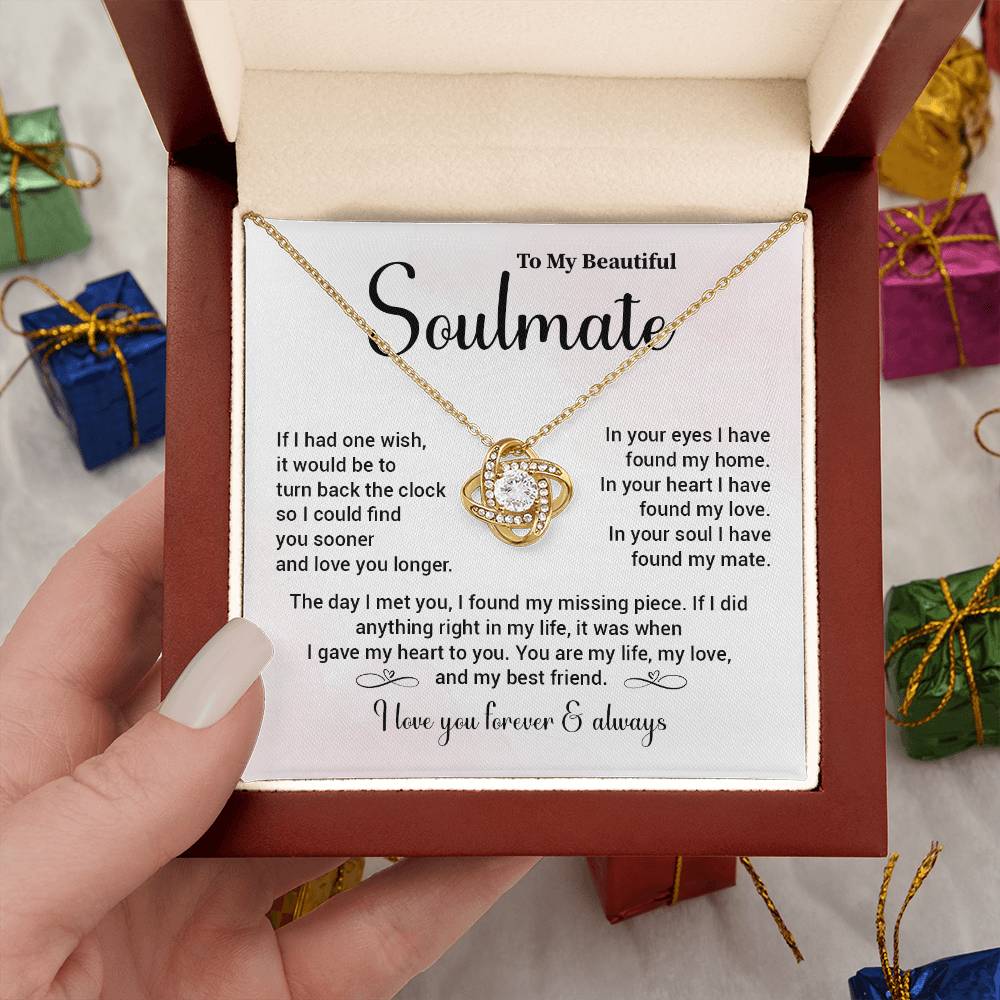 Soulmate Necklace Gift for Her – Love Knot with Message Card