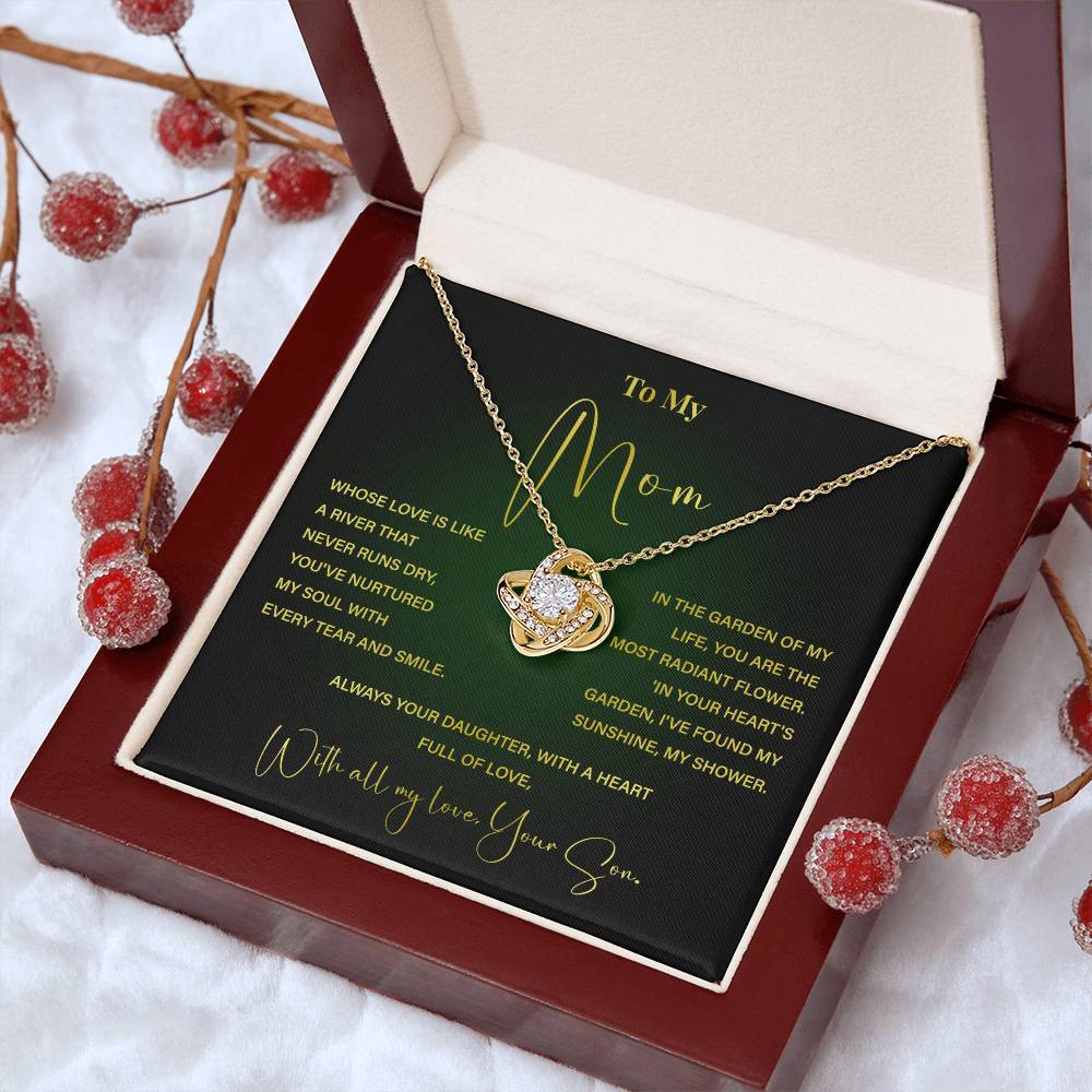 Mom Necklace from Son – Poetic Message Gift with Elegant Green Card