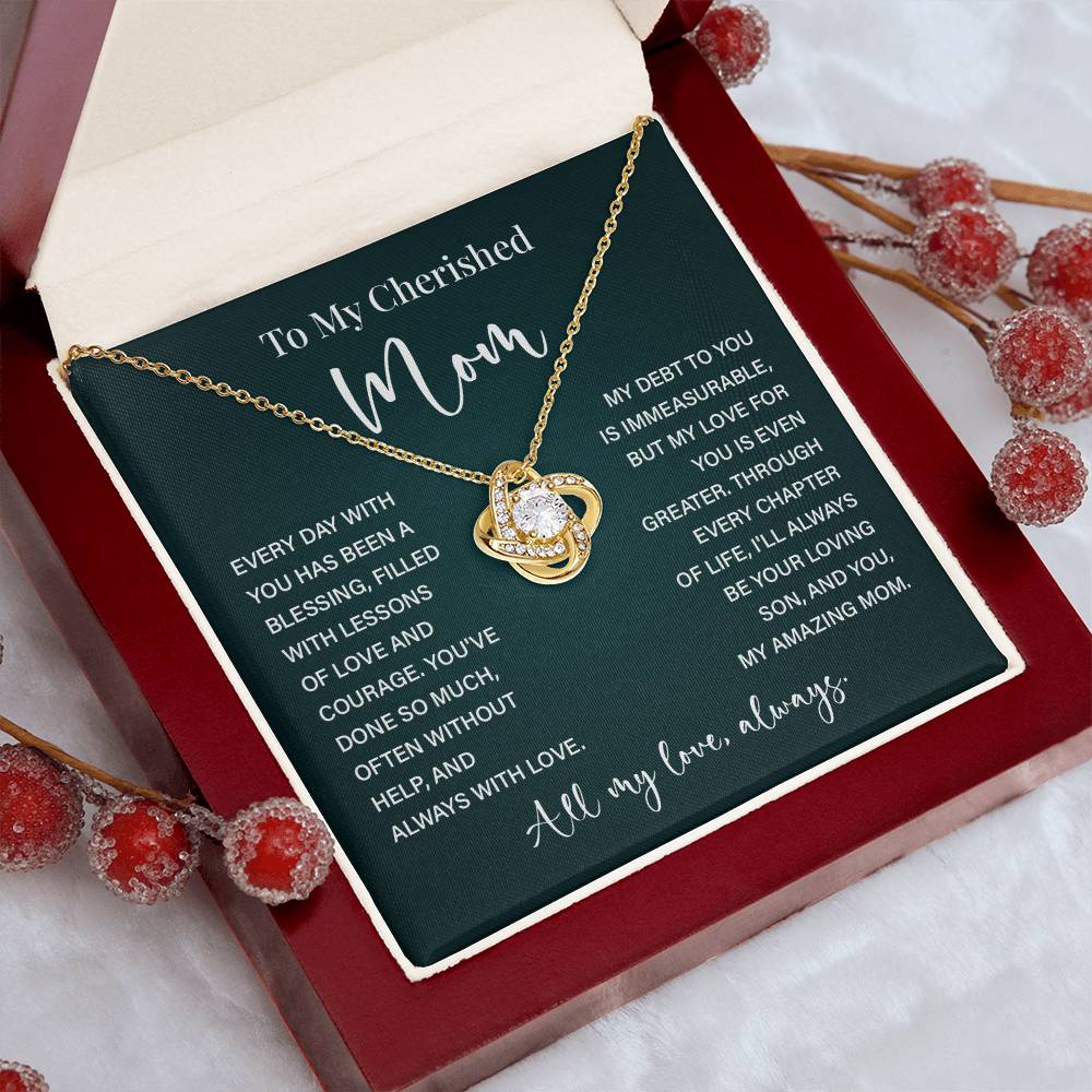 To My Cherished Mom Necklace – Gift from Loving Son with Message Card