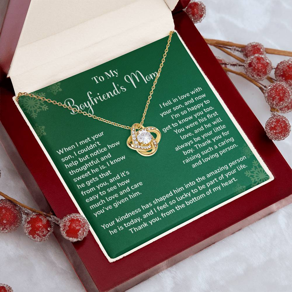 Boyfriend's Mom Love Knot Necklace Gift Gift For Boyfriend's Mom Thoughtful Gift From Girlfriend Emotional Gift For Boyfriend's Mom Sentimental Jewelry For Her Special Thank You Present Emotional Message Necklace