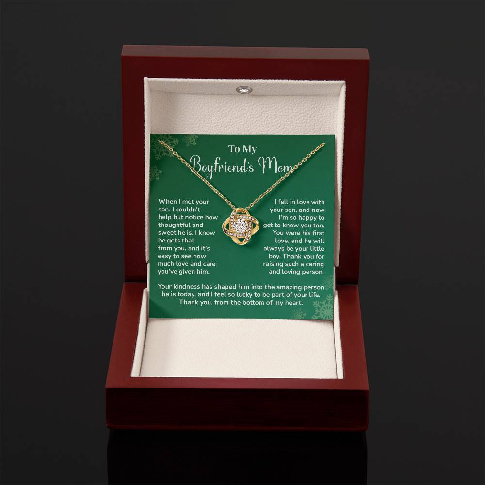 Boyfriend's Mom Love Knot Necklace Gift Gift For Boyfriend's Mom Thoughtful Gift From Girlfriend Emotional Gift For Boyfriend's Mom Sentimental Jewelry For Her Special Thank You Present Emotional Message Necklace