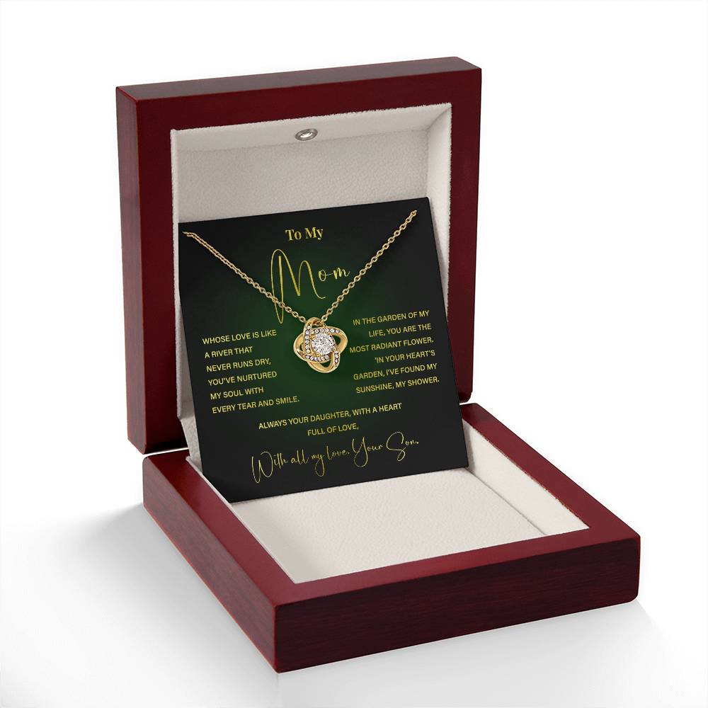 Mom Necklace from Son – Poetic Message Gift with Elegant Green Card
