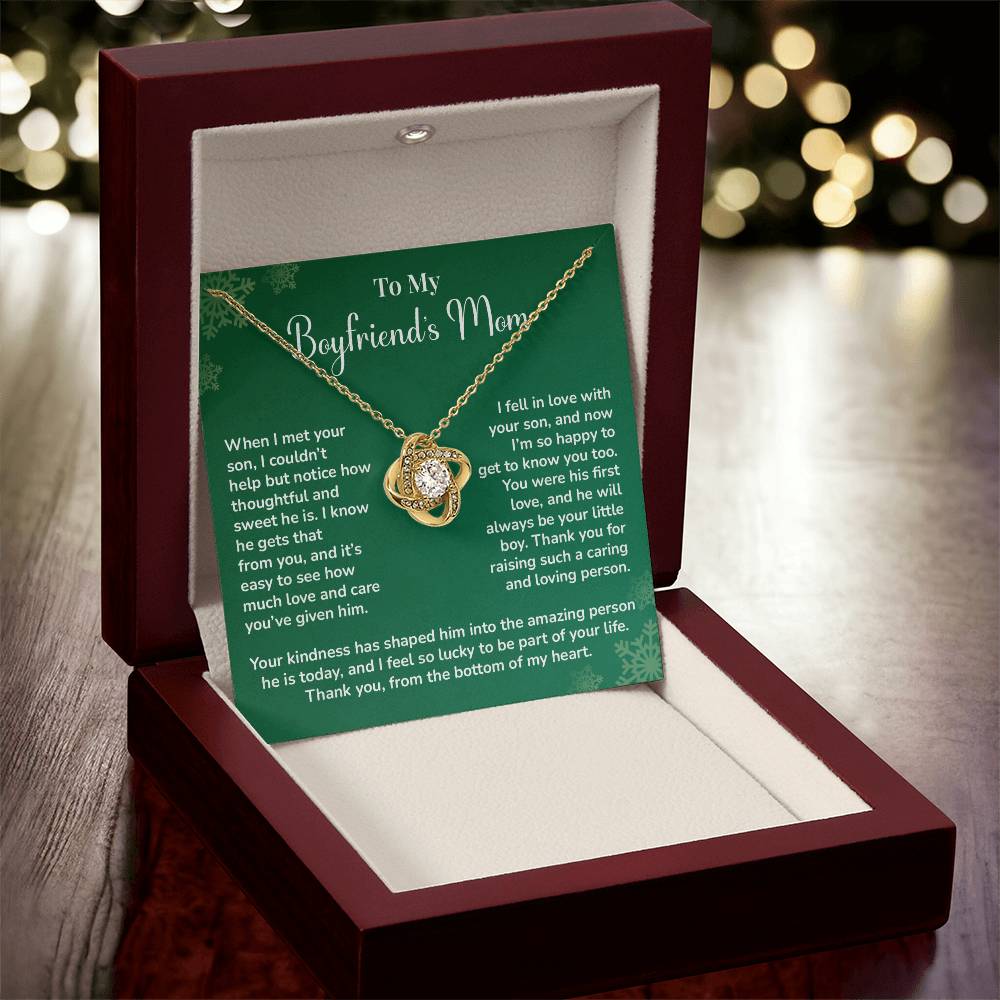 Boyfriend's Mom Love Knot Necklace Gift Gift For Boyfriend's Mom Thoughtful Gift From Girlfriend Emotional Gift For Boyfriend's Mom Sentimental Jewelry For Her Special Thank You Present Emotional Message Necklace