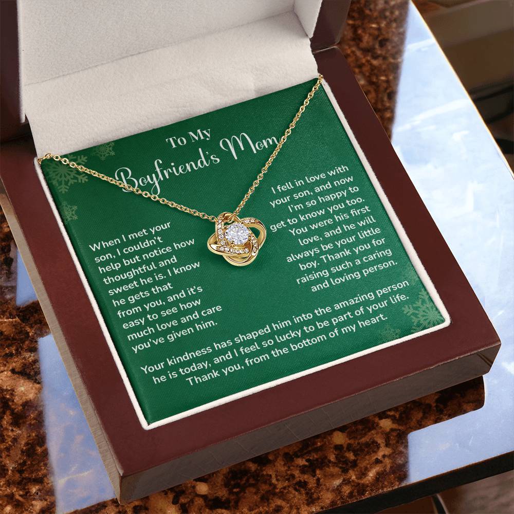 Boyfriend's Mom Love Knot Necklace Gift Gift For Boyfriend's Mom Thoughtful Gift From Girlfriend Emotional Gift For Boyfriend's Mom Sentimental Jewelry For Her Special Thank You Present Emotional Message Necklace