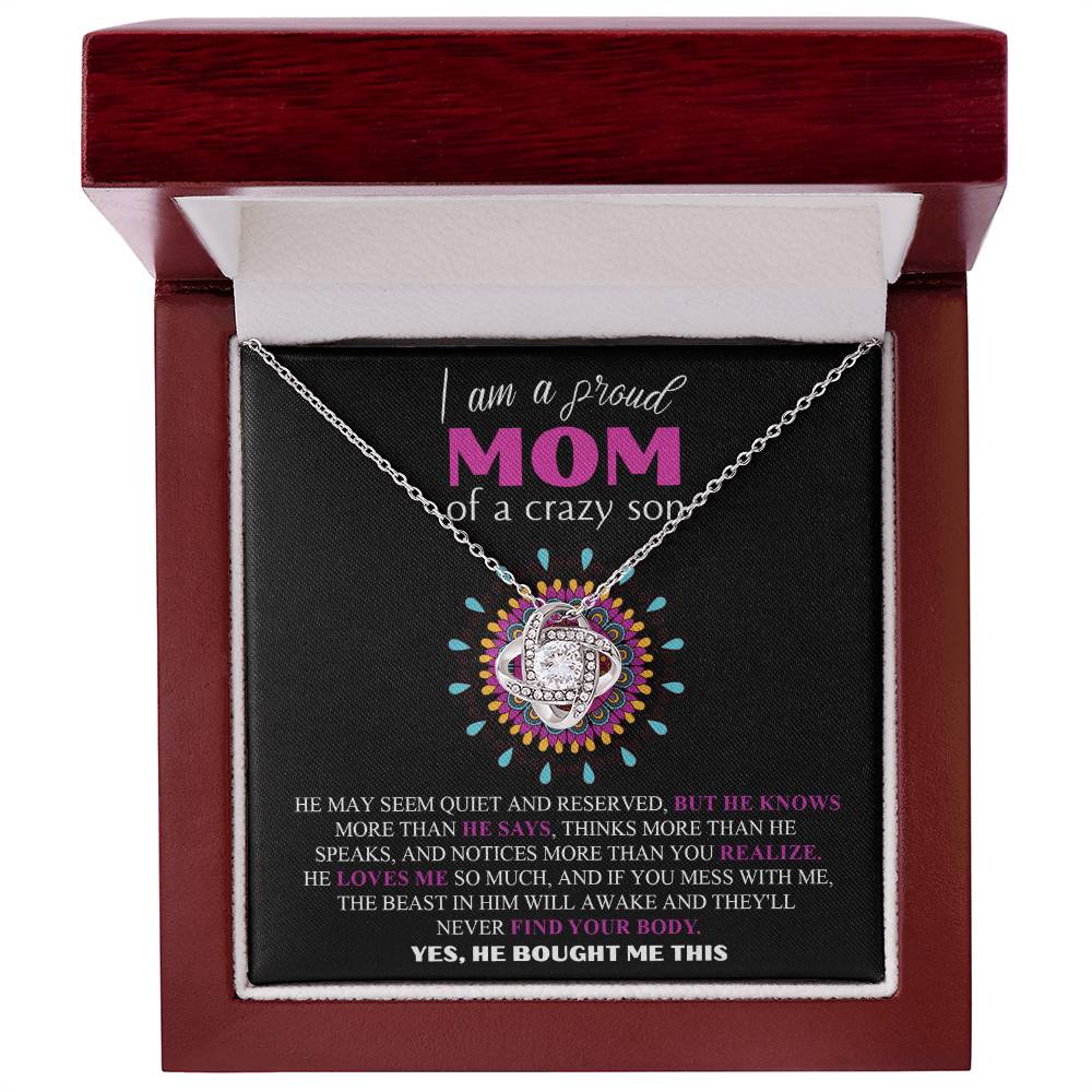 Crazy Son Funny Necklace Gift for Mom with Bold Message Card