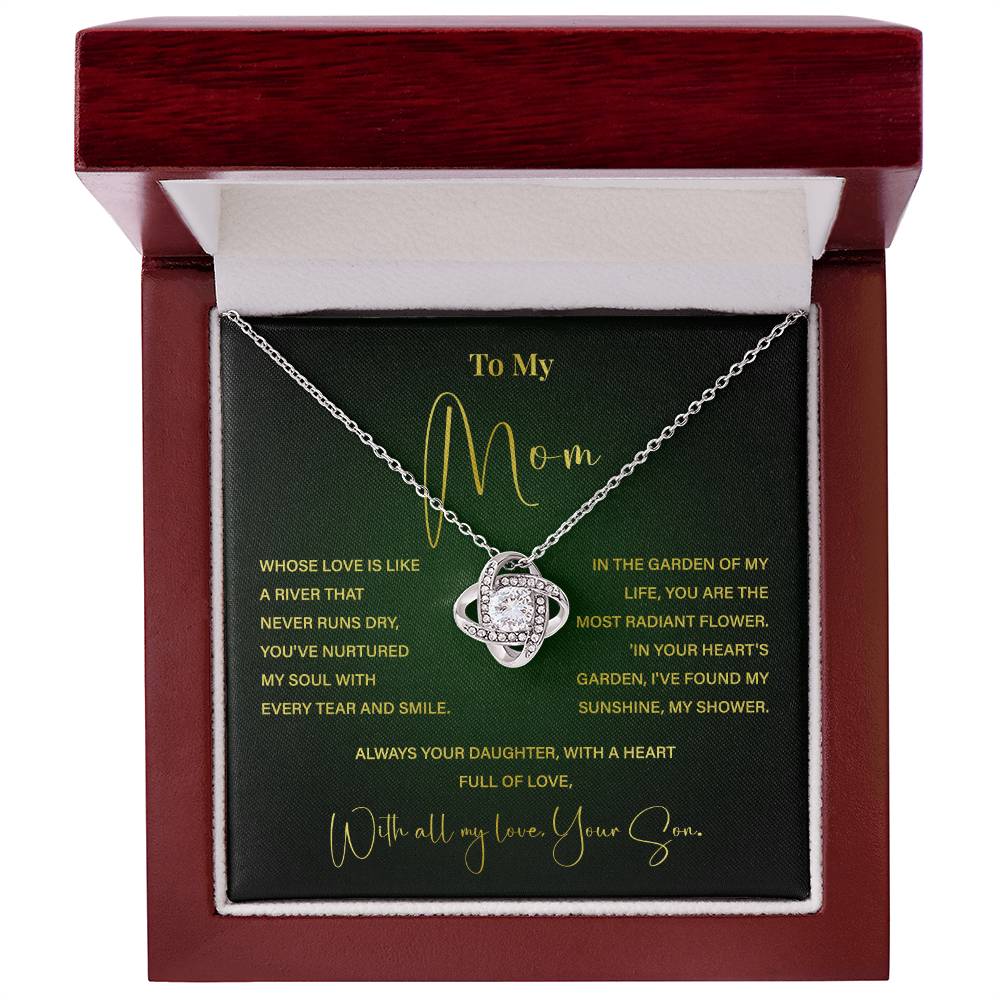 Mom Necklace from Son – Poetic Message Gift with Elegant Green Card