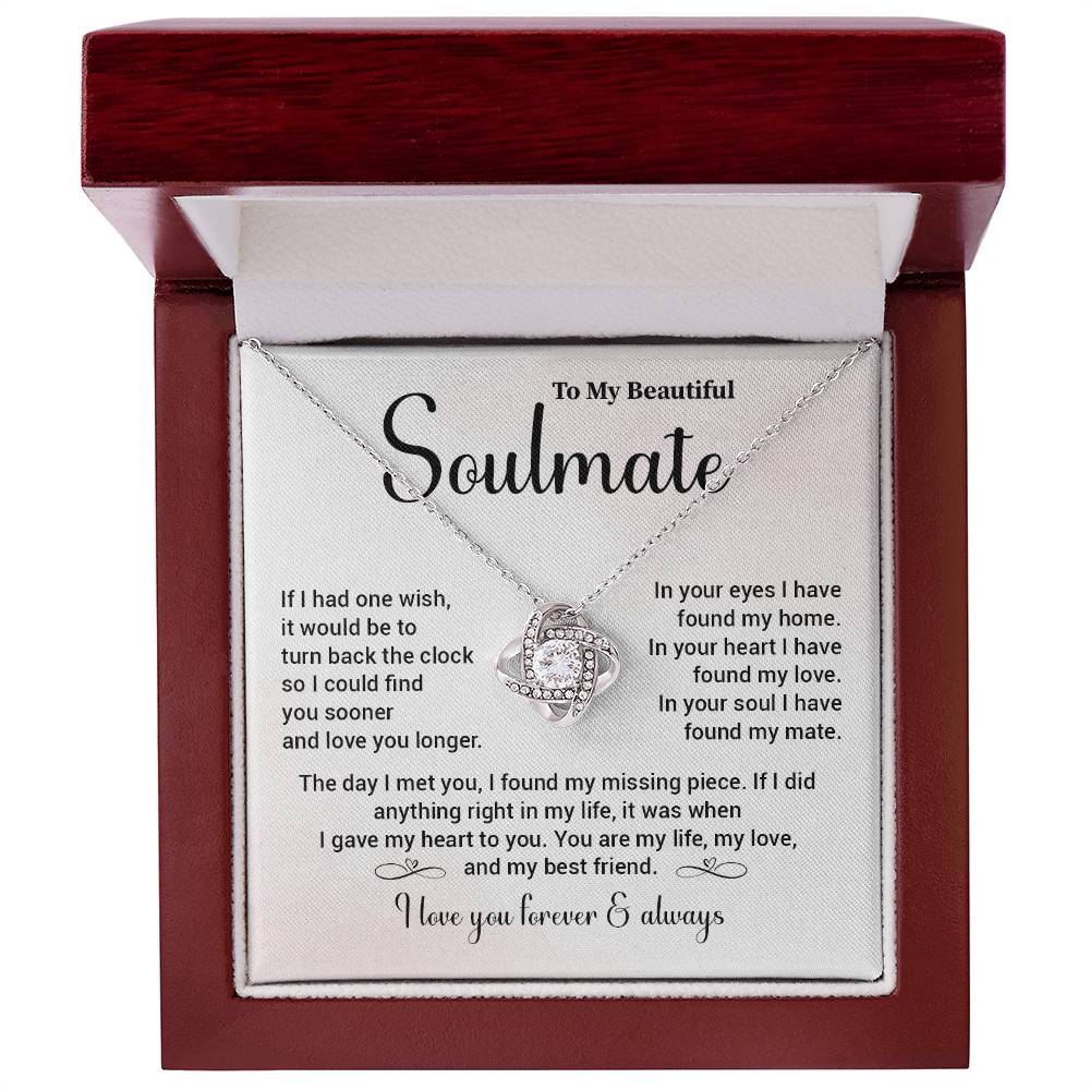 Soulmate Necklace Gift for Her – Love Knot with Message Card