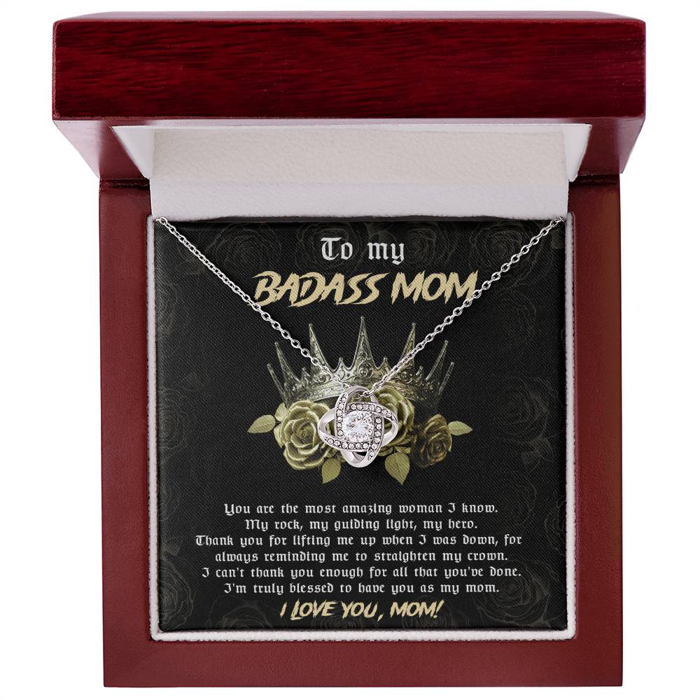 Badass Mom Necklace Gift with Crown Message Card – Fierce & Loving