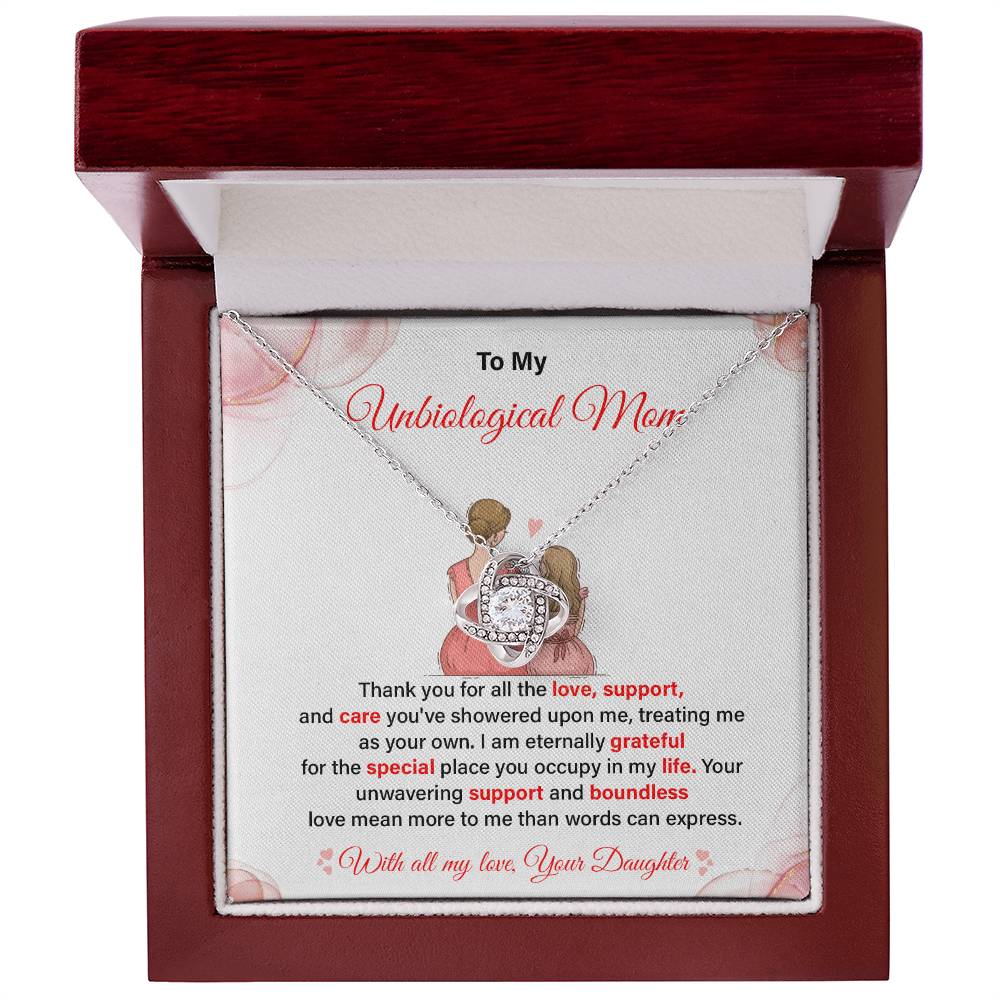 To My Unbiological Mom, Best Love And Gratitude Necklace For Unbiological Mom Love And Support Necklace Best Mother's Day Gift Message Necklace For Appreciation And Love Thank You For Love And Care Necklace