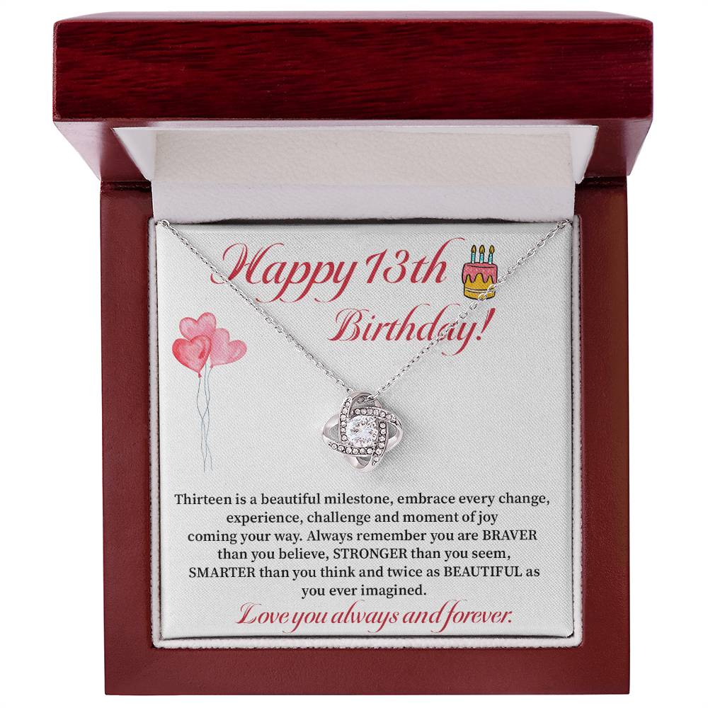 13th Birthday Necklace Gift for Girl – Braver, Stronger, Beautiful Quote