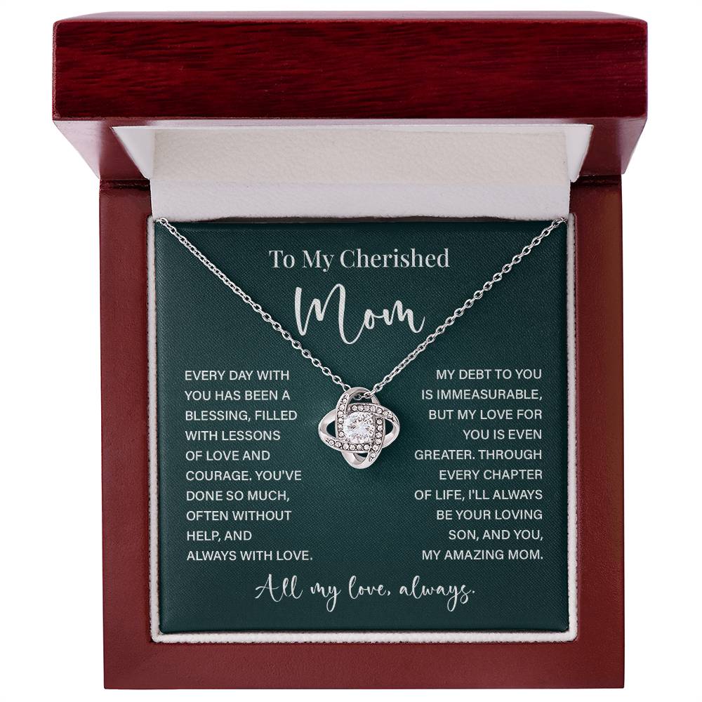 To My Cherished Mom Necklace – Gift from Loving Son with Message Card