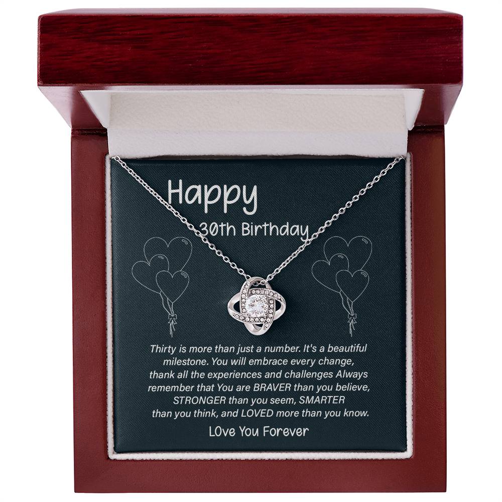 30th Birthday Gift for Her – Infinity Knot Necklace with Message Card