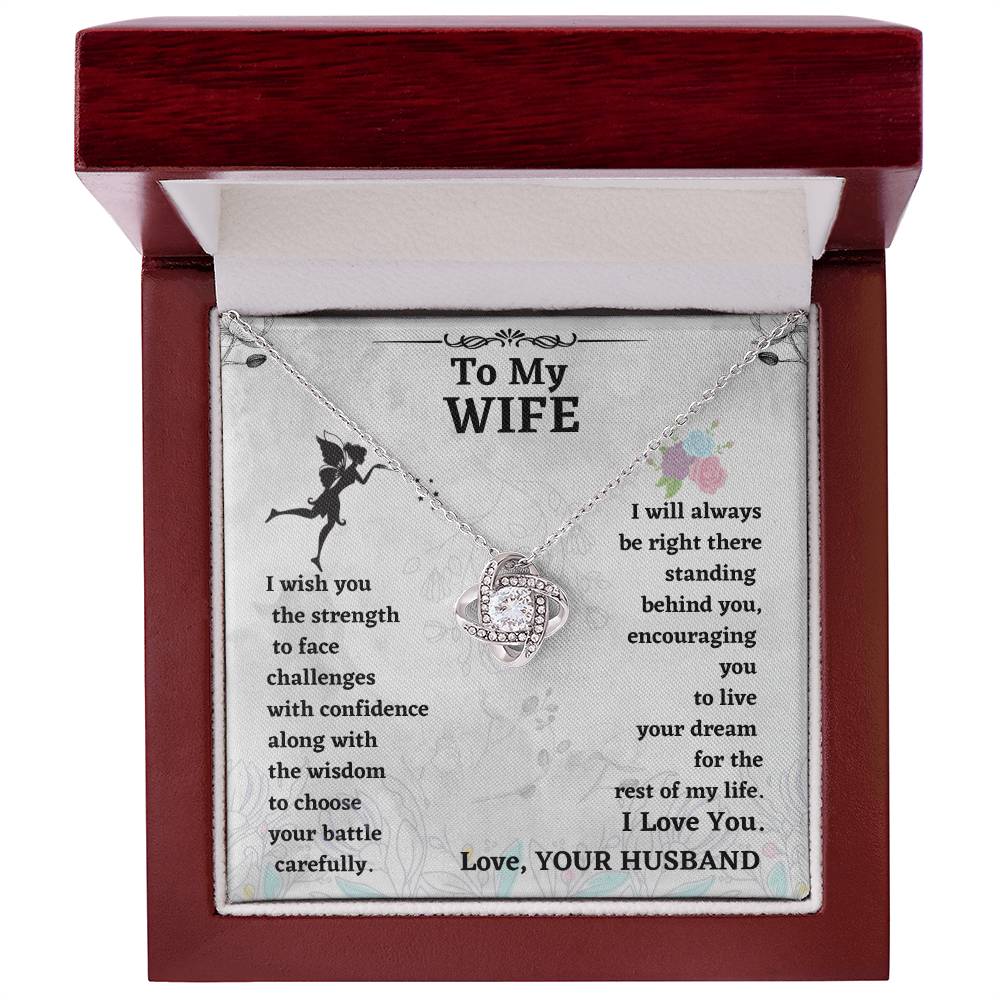 Wife Necklace Gift from Husband – Love Knot Pendant with Encouragement Message Card
