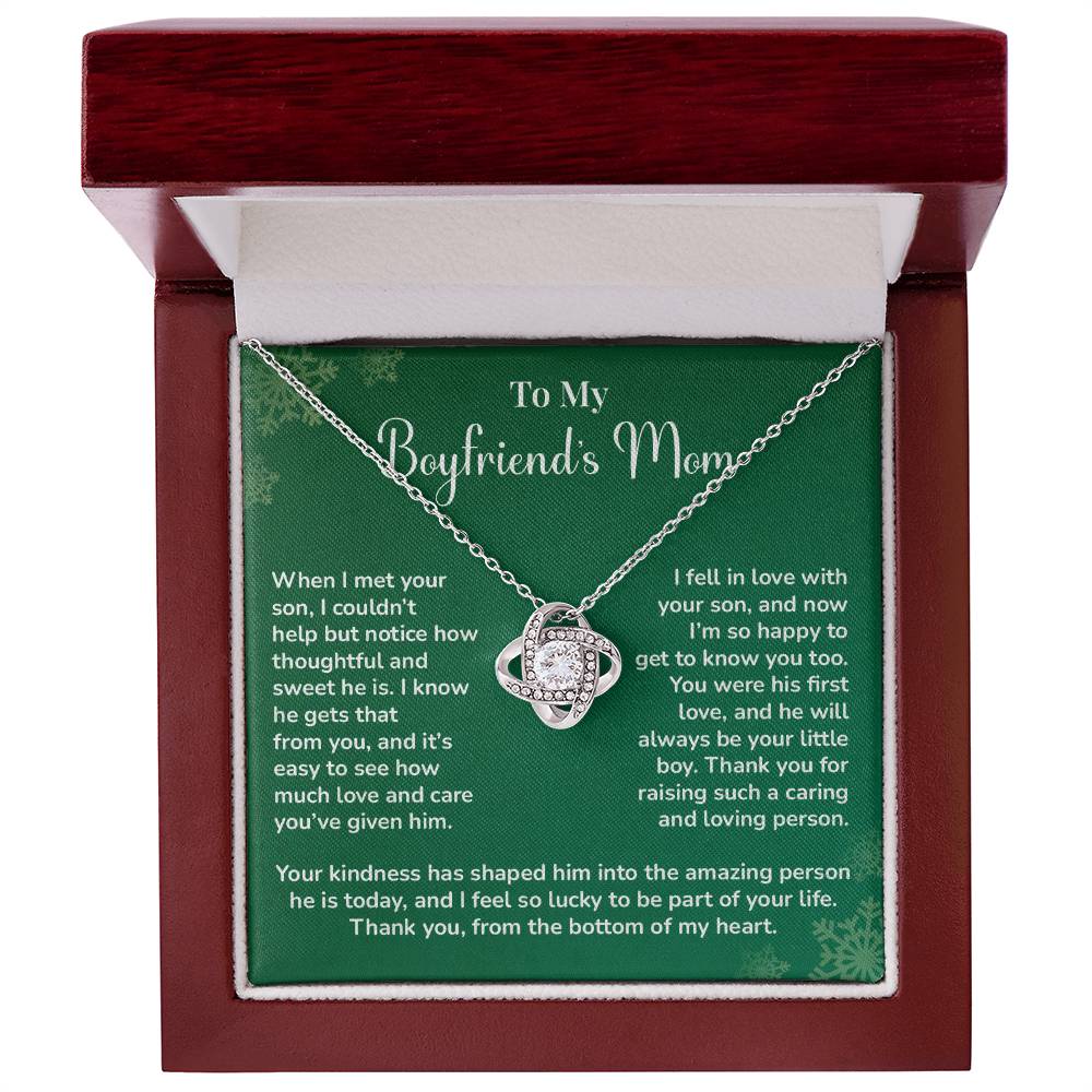 Boyfriend's Mom Love Knot Necklace Gift Gift For Boyfriend's Mom Thoughtful Gift From Girlfriend Emotional Gift For Boyfriend's Mom Sentimental Jewelry For Her Special Thank You Present Emotional Message Necklace
