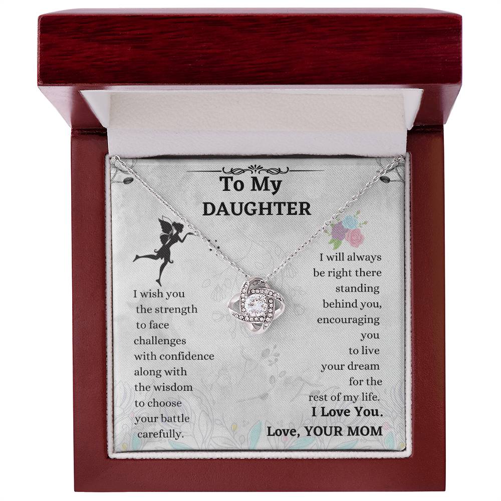 Daughter Necklace Gift from Mom – Love Knot Pendant with Message Card