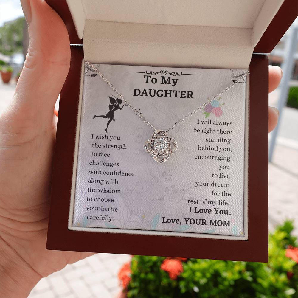 Daughter Necklace Gift from Mom – Love Knot Pendant with Message Card