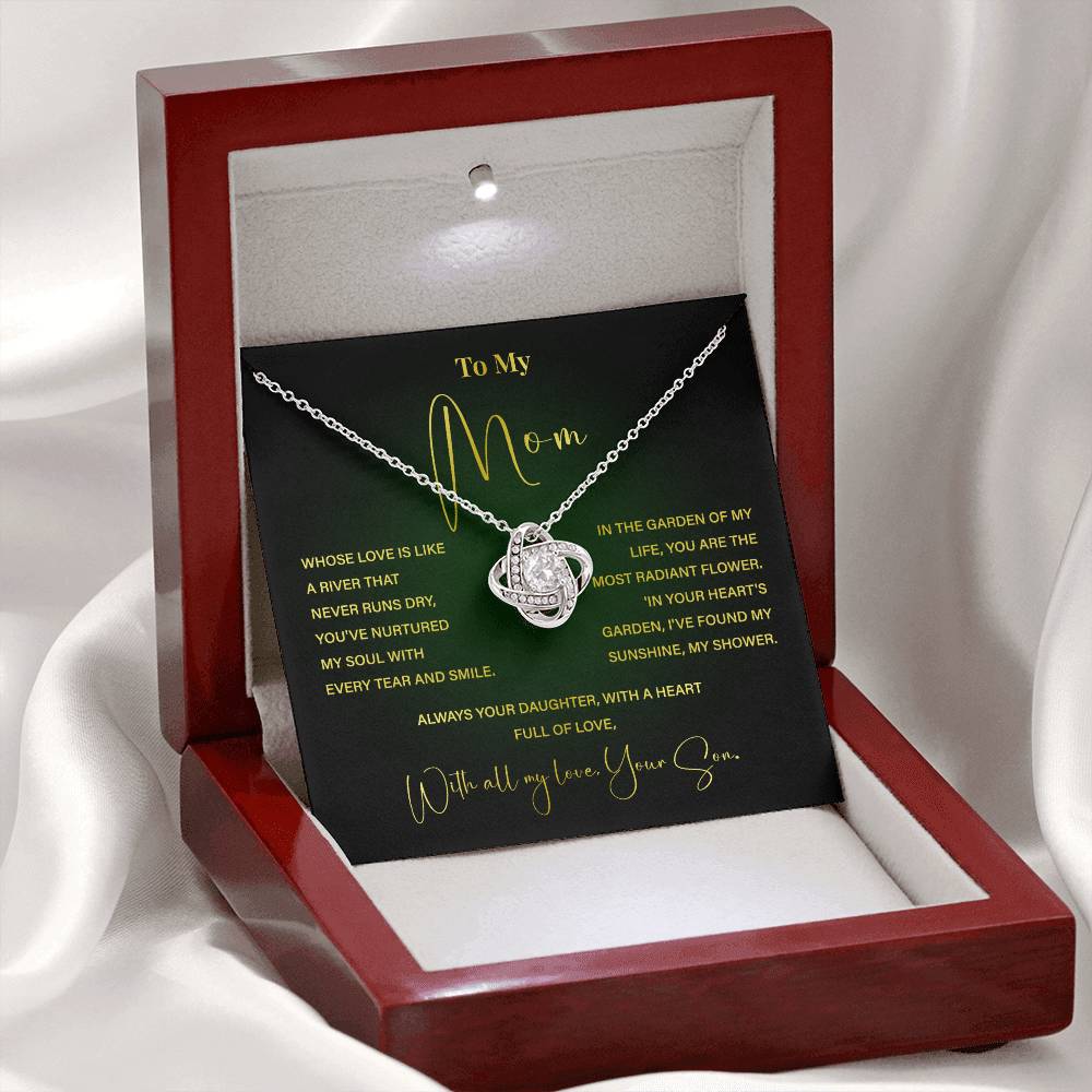 Mom Necklace from Son – Poetic Message Gift with Elegant Green Card