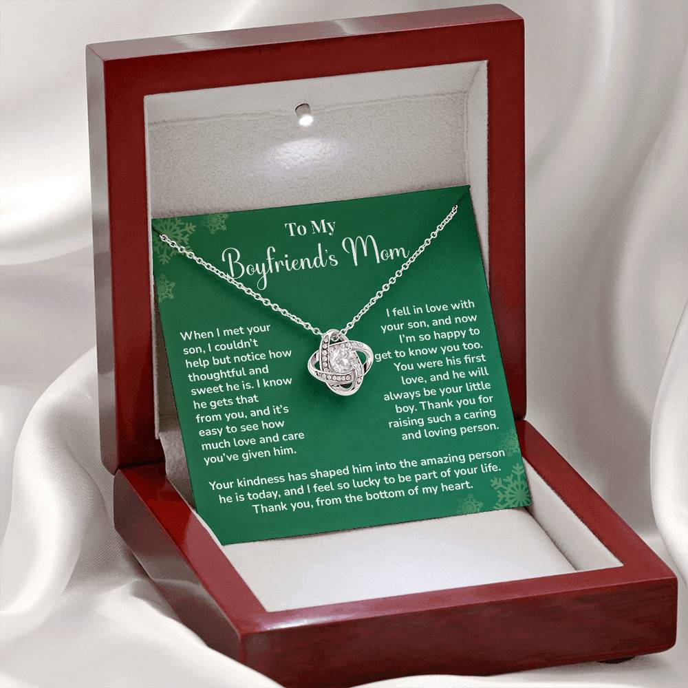 Boyfriend's Mom Love Knot Necklace Gift Gift For Boyfriend's Mom Thoughtful Gift From Girlfriend Emotional Gift For Boyfriend's Mom Sentimental Jewelry For Her Special Thank You Present Emotional Message Necklace