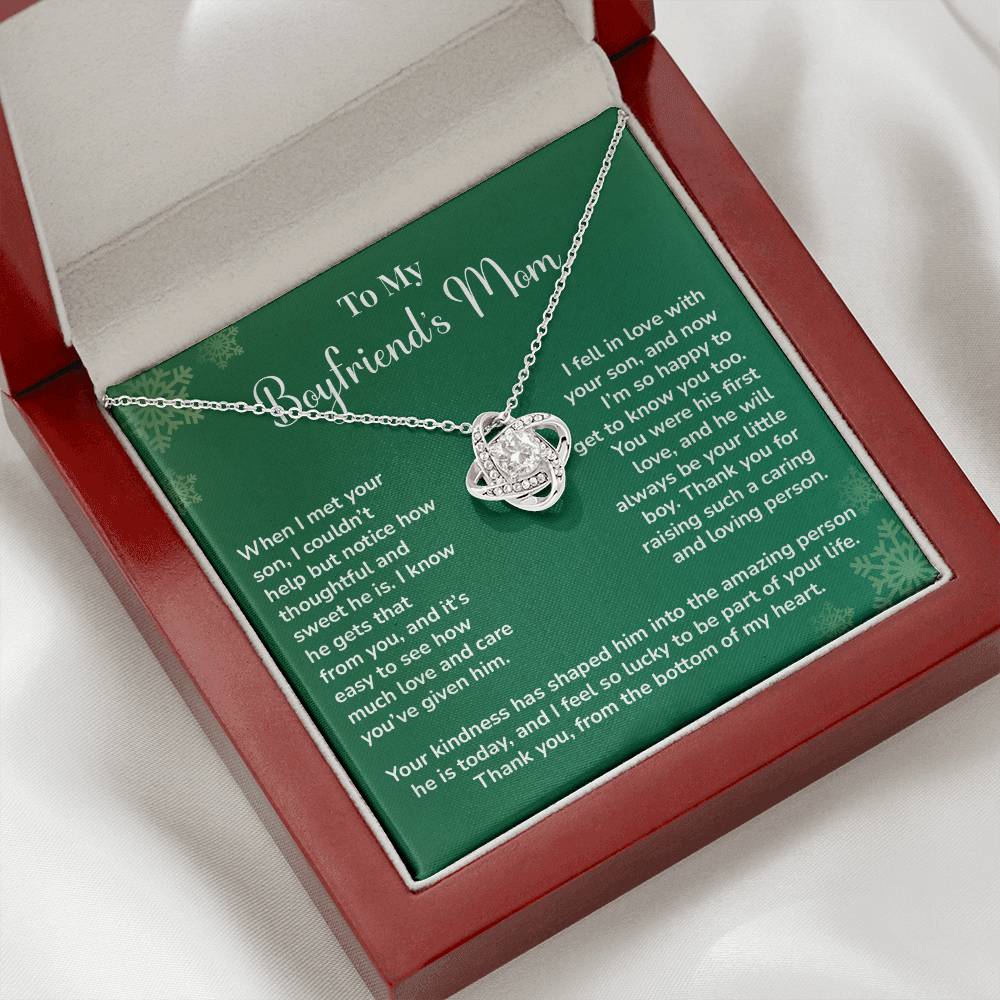 Boyfriend's Mom Love Knot Necklace Gift Gift For Boyfriend's Mom Thoughtful Gift From Girlfriend Emotional Gift For Boyfriend's Mom Sentimental Jewelry For Her Special Thank You Present Emotional Message Necklace