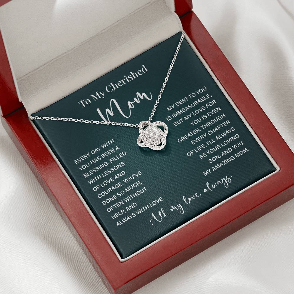 To My Cherished Mom Necklace – Gift from Loving Son with Message Card