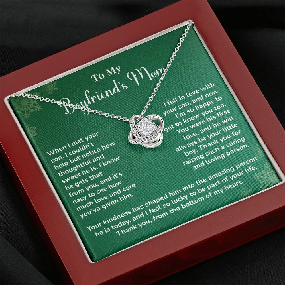 Boyfriend's Mom Love Knot Necklace Gift Gift For Boyfriend's Mom Thoughtful Gift From Girlfriend Emotional Gift For Boyfriend's Mom Sentimental Jewelry For Her Special Thank You Present Emotional Message Necklace