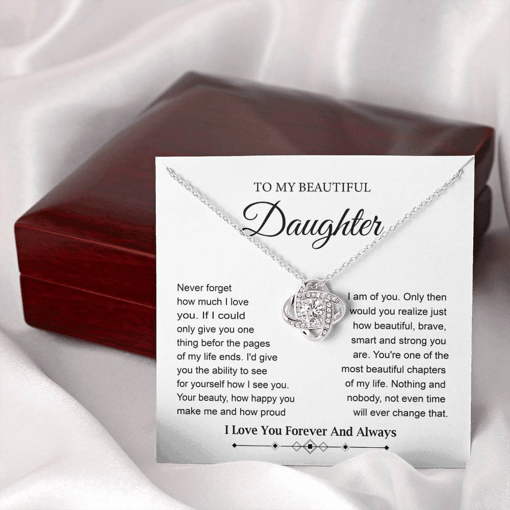 To My Daughter Love Knot Necklace with Poetic Note