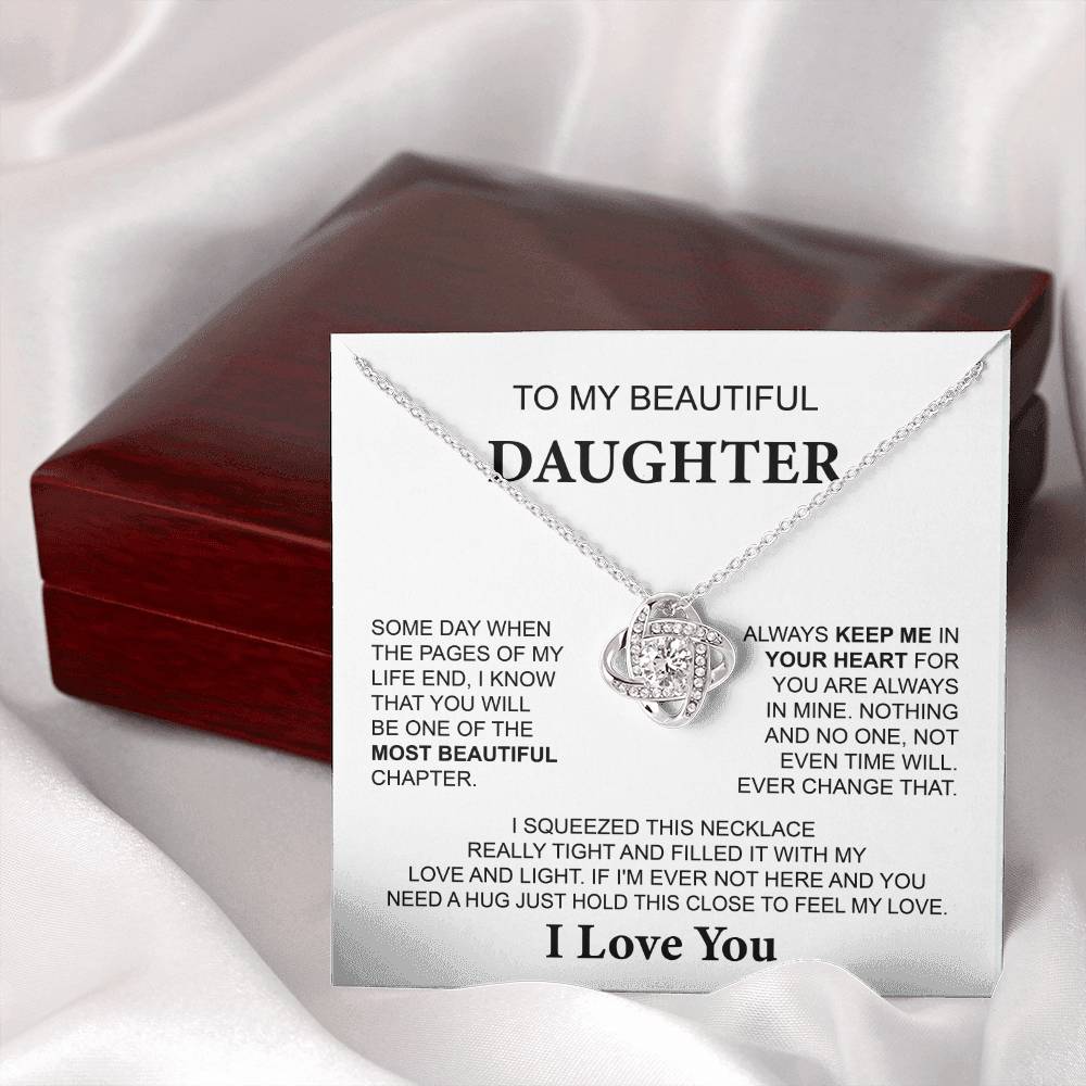 To My Daughter Necklace with Hug Message from Mom or Dad