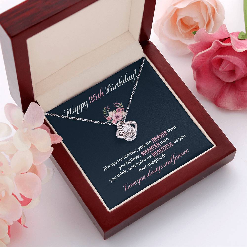 25th Birthday Necklace Gift for Her – Elegant Floral Message Box