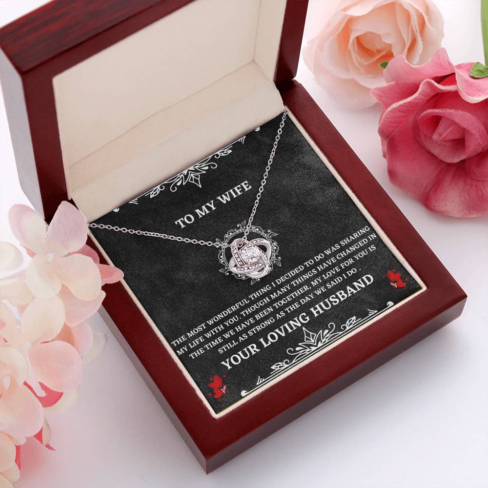 Wife Necklace Gift from Husband – Love Knot Pendant with Heartfelt Message Card