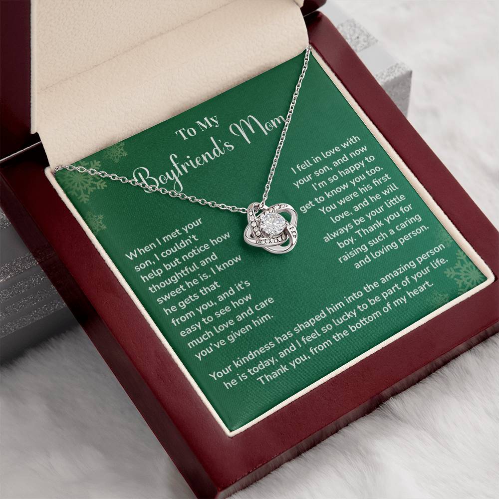 Boyfriend's Mom Love Knot Necklace Gift Gift For Boyfriend's Mom Thoughtful Gift From Girlfriend Emotional Gift For Boyfriend's Mom Sentimental Jewelry For Her Special Thank You Present Emotional Message Necklace