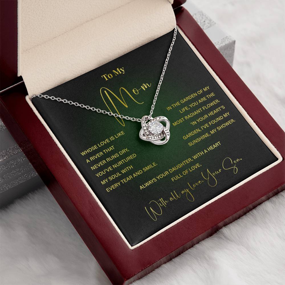 Mom Necklace from Son – Poetic Message Gift with Elegant Green Card