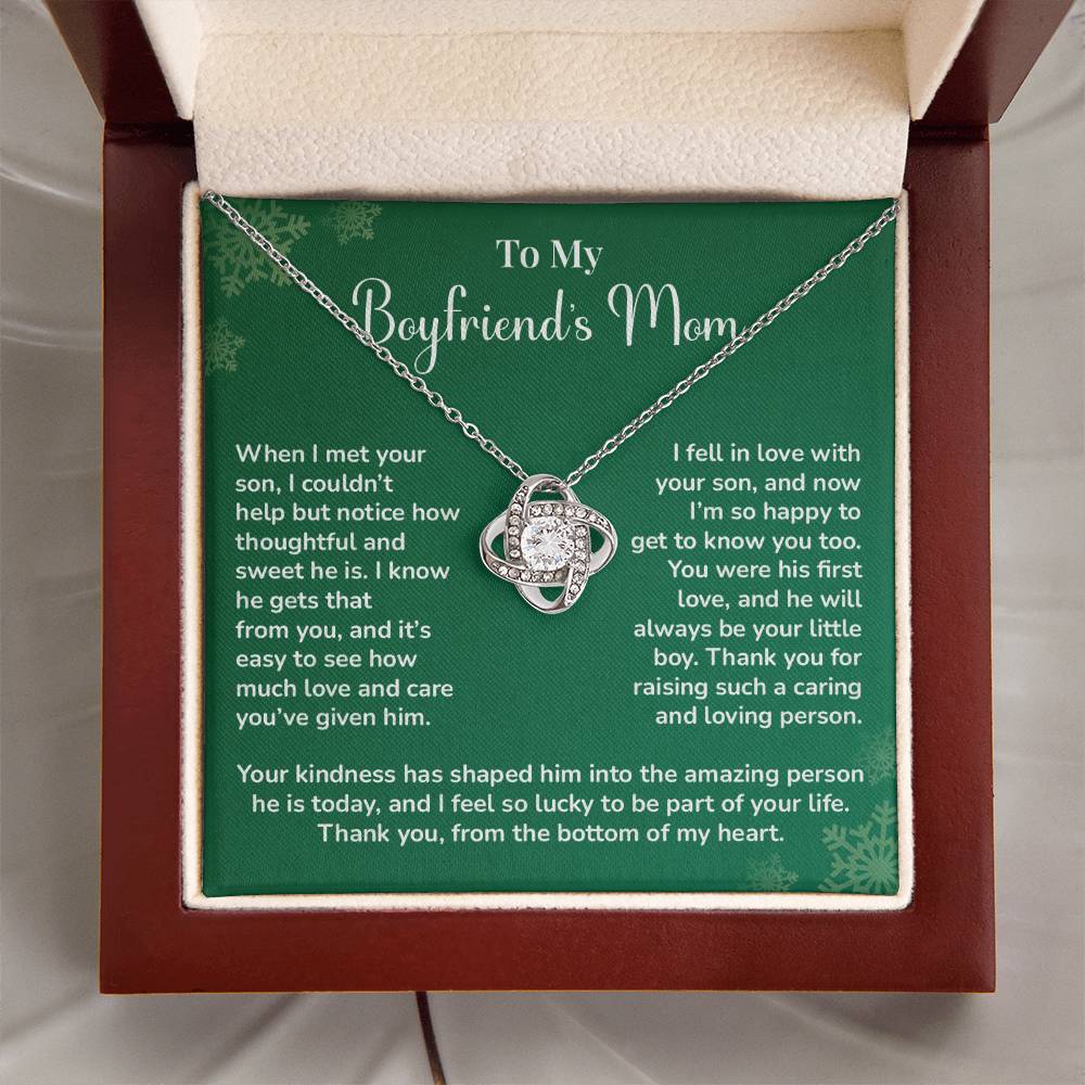 Boyfriend's Mom Love Knot Necklace Gift Gift For Boyfriend's Mom Thoughtful Gift From Girlfriend Emotional Gift For Boyfriend's Mom Sentimental Jewelry For Her Special Thank You Present Emotional Message Necklace