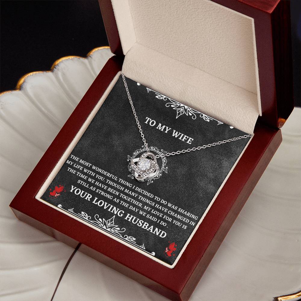 Wife Necklace Gift from Husband – Love Knot Pendant with Heartfelt Message Card