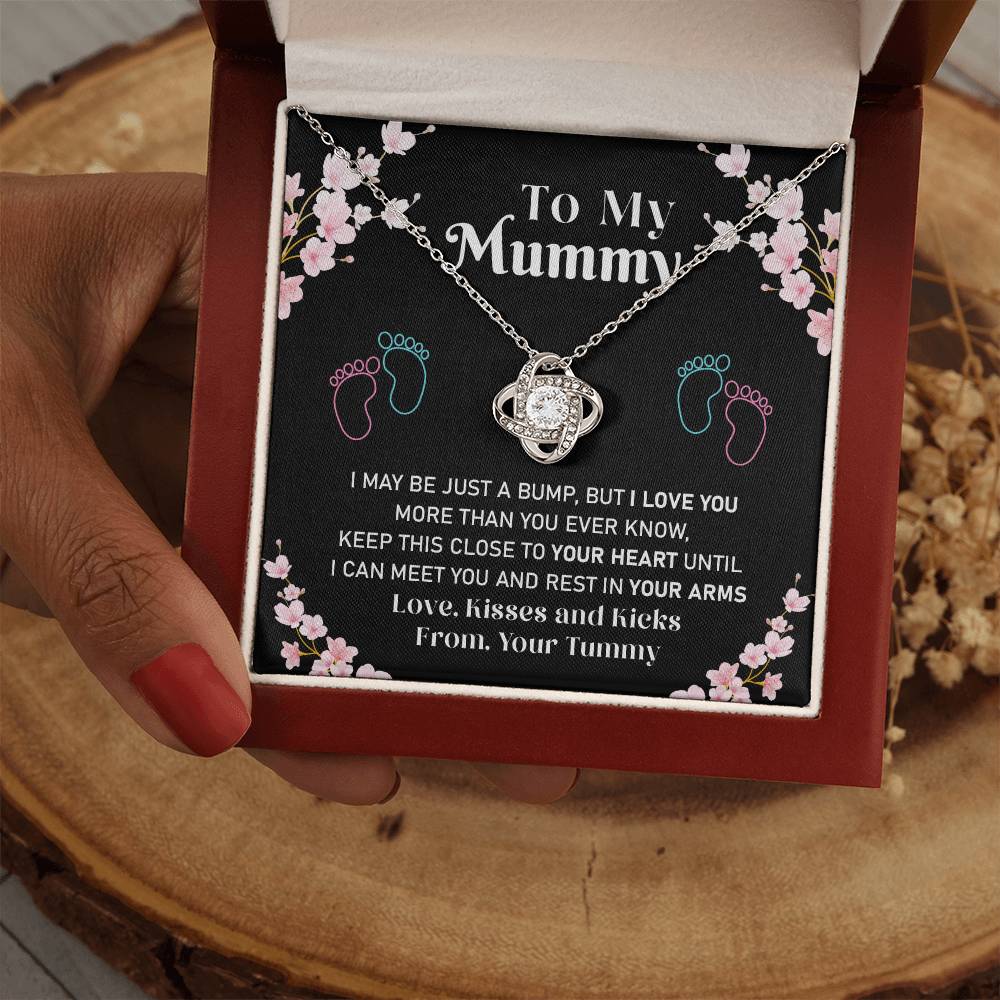 Mummy Necklace Gift from Baby Bump – Love Knot Pendant with Sweet Message Card